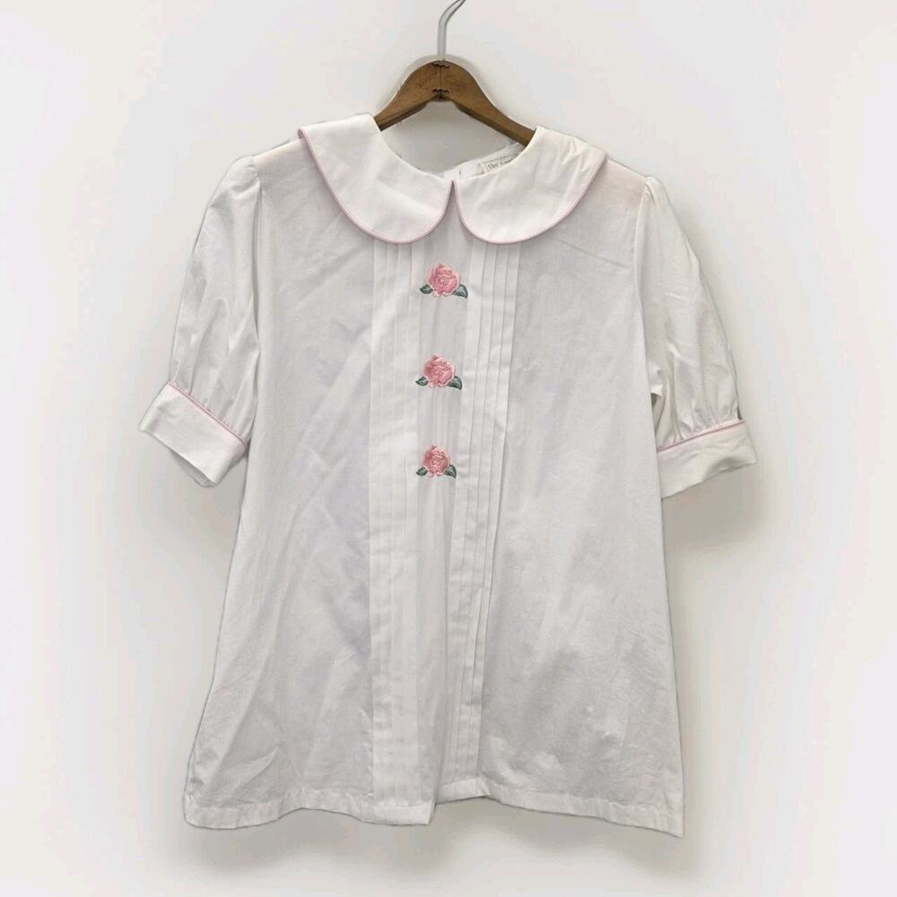 The Eagle's Eye Large White Portrait Collar Shirt Pin Tucked Embroidered Rose